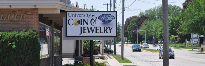 univ coin jewelery sign